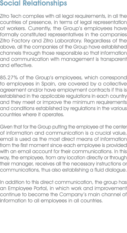 Social Relationships Zitro Tech complies with all legal requirements, in all the countries of presence, in terms of l...