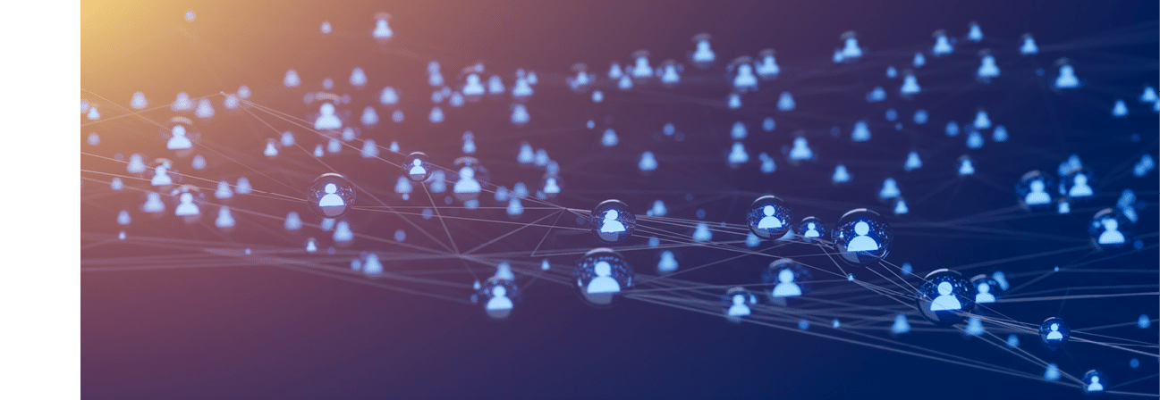 Panoramic view of connecting people with internet communication. Social media and Network community concept. Global business, internet technology. 3D Rendering.