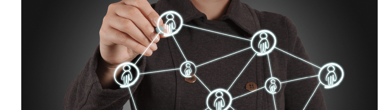 businesswoman using tablet computer shows social network concept