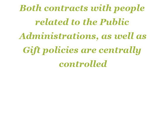 Both contracts with people related to the Public Administrations, as well as Gift policies are centrally controlled