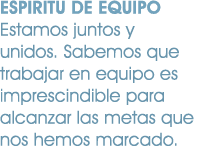 ESPIRITU DE EQUIPO Estamos juntos y unidos. Sabemos que trabajar en equipo es imprescindible para alcanzar las metas ...