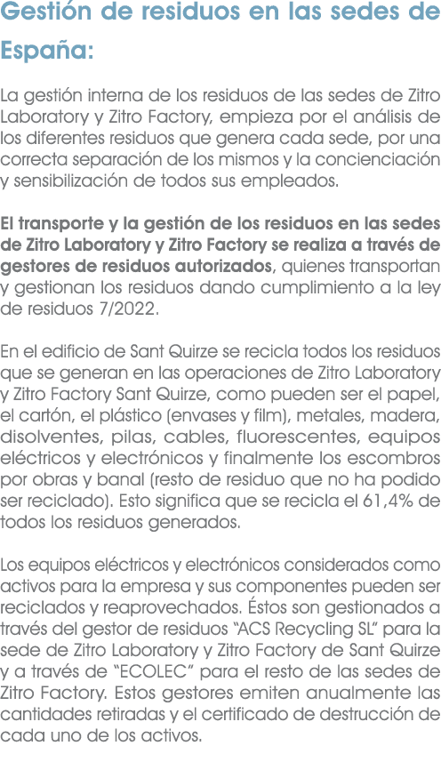 Gesti n de residuos en las sedes de Espa a: La gesti n interna de los residuos de las sedes de Zitro Laboratory y Zit...