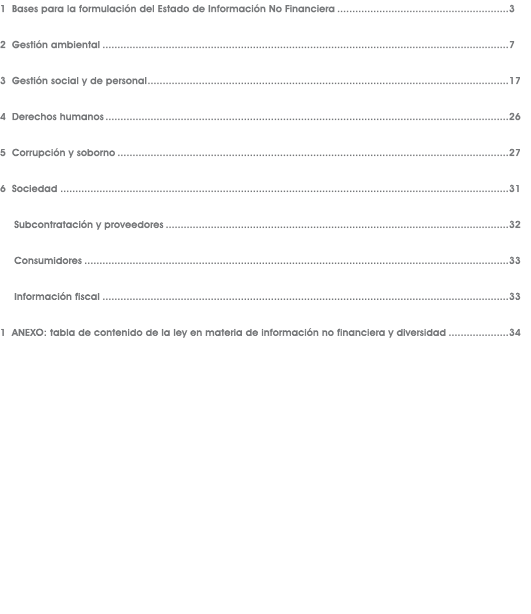 1 Bases para la formulaci n del Estado de Informaci n No Financiera 3 2 Gesti n ambiental 7 3 Gesti n social y de per...