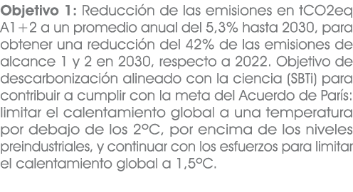 Objetivo 1: Reducci n de las emisiones en tCO2eq A1+2 a un promedio anual del 5,3% hasta 2030, para obtener una reduc...