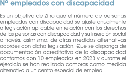 Nº empleados con discapacidad Es un objetivo de Zitro que el n mero de personas empleadas con discapacidad se ajuste ...