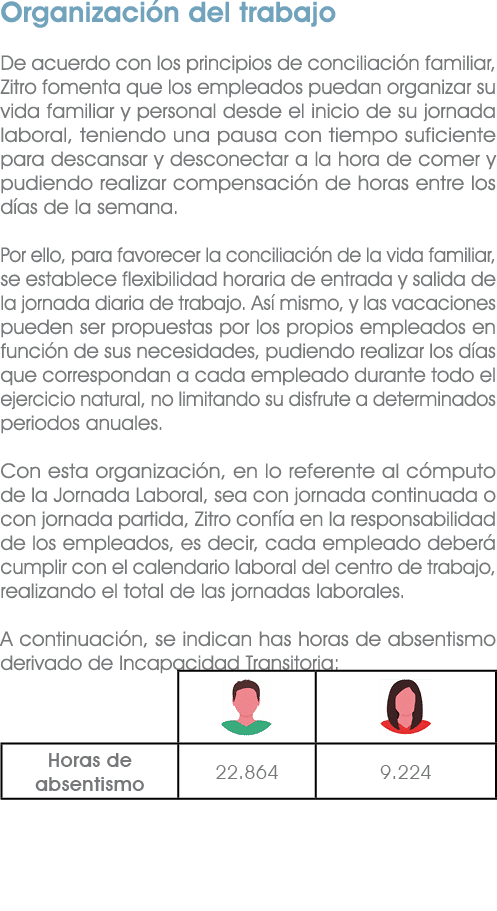 Organizaci n del trabajo De acuerdo con los principios de conciliaci n familiar, Zitro fomenta que los empleados pued...