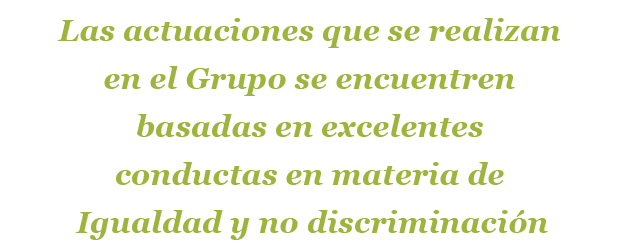 Las actuaciones que se realizan en el Grupo se encuentren basadas en excelentes conductas en materia de Igualdad y no...