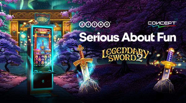 Legendary Sword II de Zitro en el mueble CONCEPT, con los títulos Hanami y Valhalla y las funcionalidades Honor, Magic Sword y Valor.